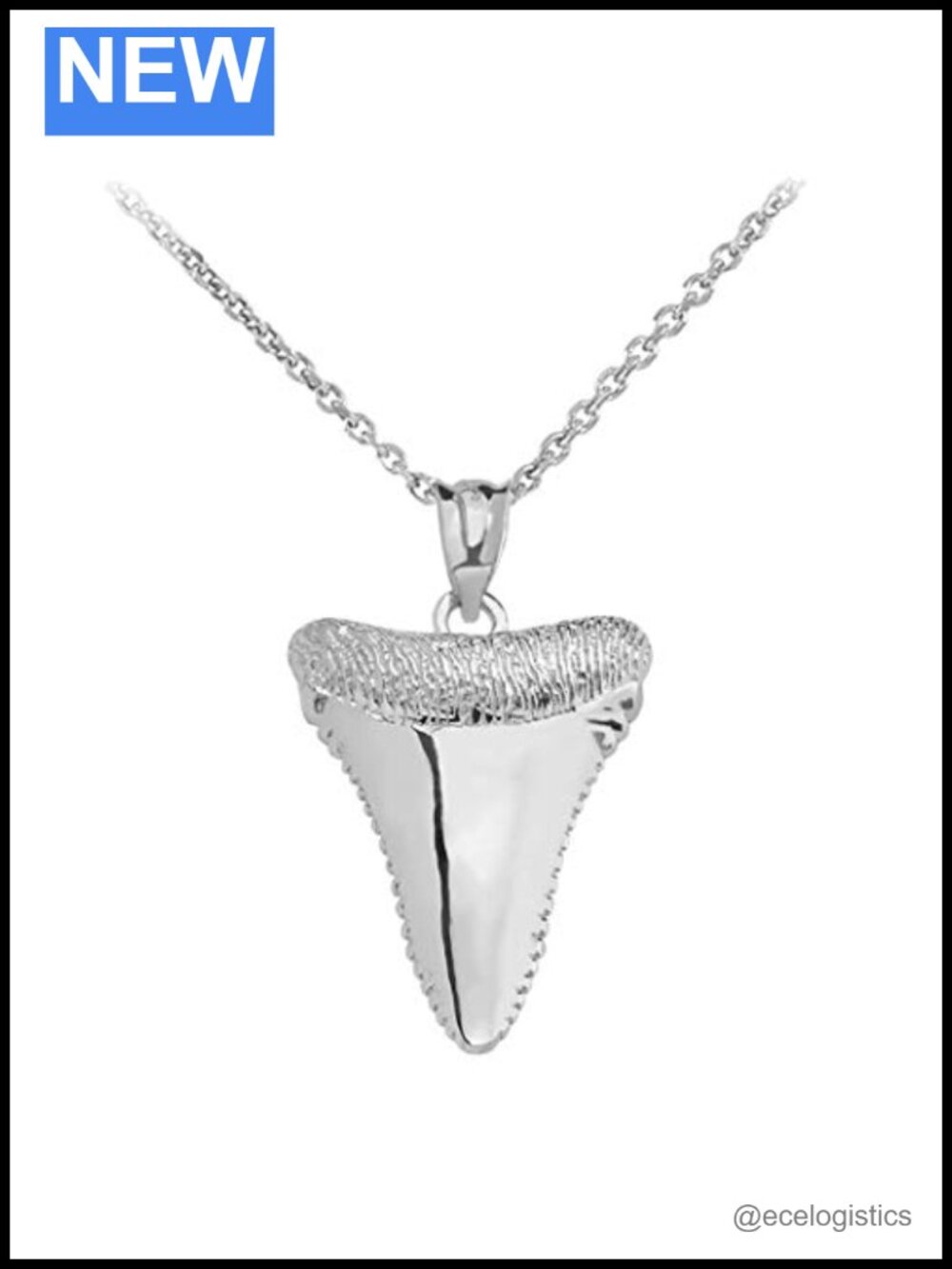 Sterling Silver Shark Tooth Lucky Pendant Necklace 22 Inch